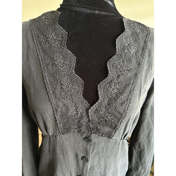 ZARA Front Lace Long Sleeve Button Front Dress Size Medium Black  Gothic - Picture 5 of 12